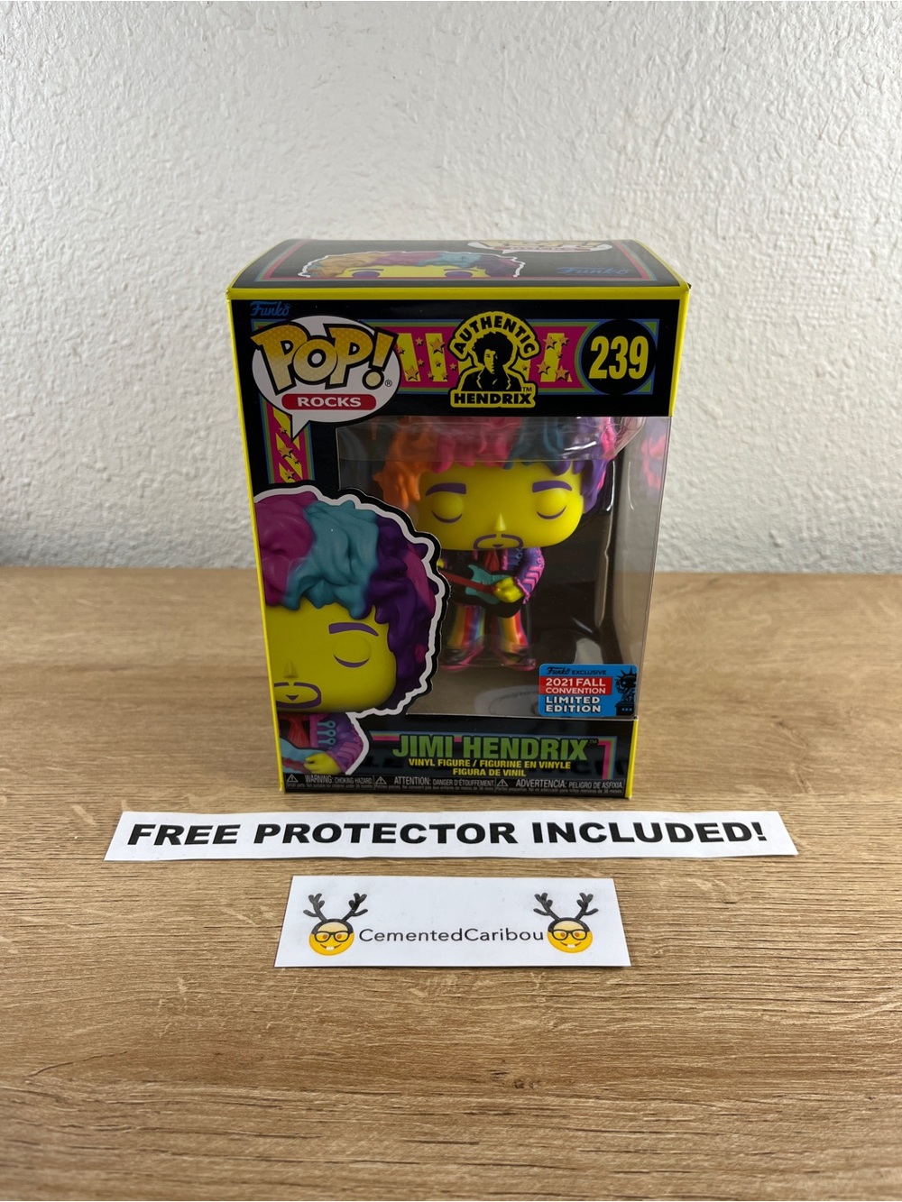 Jimi Hendrix Blacklight Funko Pop #239 NYCC 2021 Vaulted NEAR MINT